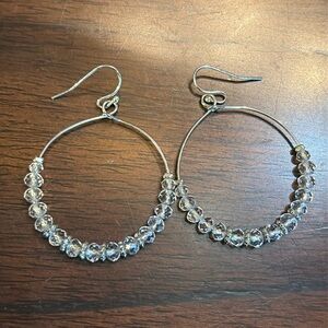 Sparkling lightweight faceted brown crystal Silver tone Beaded dangle Hoops
